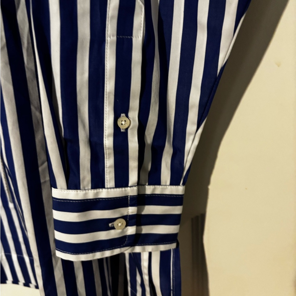 Ralph Lauren Navy and White Striped Button Down Shirt - Picture 4 of 5